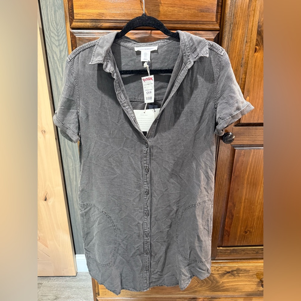 Lucky Brand Gray Button-Up Shirt Dress